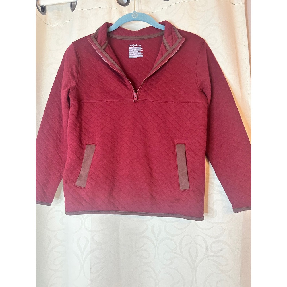 Cat & Jack Burgundy Quilted 1/4 Zip Pullover Sweater Kids Size S 6-7